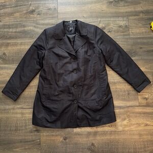Dennis Basso Women's Trench Coat Belted Overcoat Black With faux Fur Liner Sz L